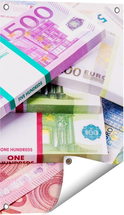 Gards Tuinposter Euro Geld Briefjes - Stapels - 40x60 cm - Tuindoek - Tuindecoratie - Wanddecoratie buiten - Tuinschilderij