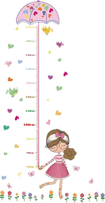 DW4Trading Groeimeter Baby Meisje met Paraplu - Muursticker - Wanddecoratie - 75x145 cm