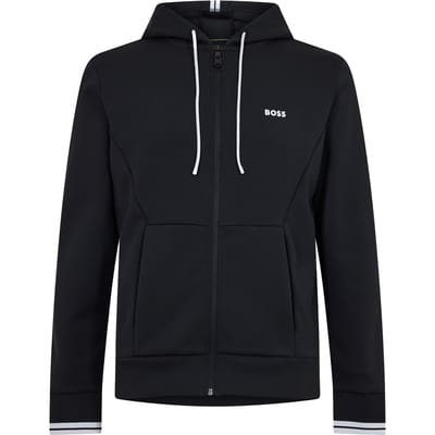 Boss Heren-hoodie met volledige ritssluiting en stretchstof (Zwart)