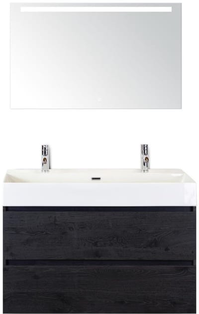 Maxx XL Badmeubelset 100 cm - Black Oak - Wastafel Kube 2 Kraangaten met Sence Spiegel
