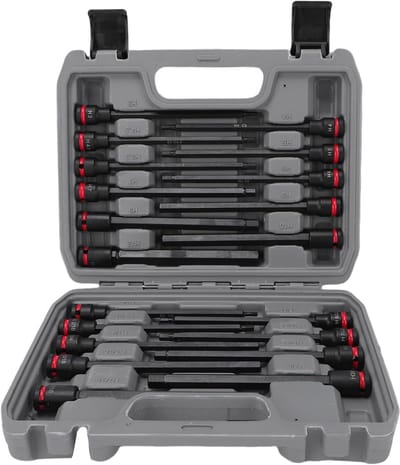 Doppenset Zeskantbit - Verlengde Doppen - Krappe Ruimtes - S2 & CR V Staal - 3/8 Inch