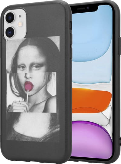 ShieldCase Siliconen hoesje geschikt voor Apple iPhone 12 / 12 Pro hoesje - Speels Mona Lisa design - Kwalitatieve backcover - Print case - Grijs / Zwart
