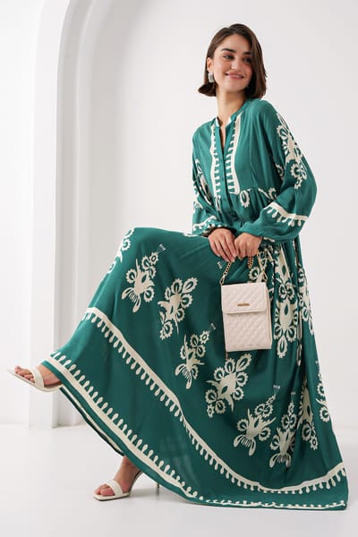 Geprinte V-hals Maxi-jurk