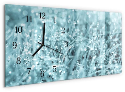 Tulup Wandklok - Koude dauw Decoratieve Glazen Klok - 60x30 cm - Turkoois Glazen Wandklok Design - Zwarte Handen - Rechthoekige Wandklok - Decoratieve Glazen Klok - Glazen Wandklok Design