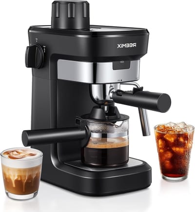 Espresso machine met filterhouder, 6 bar, roestvrijstalen koffiezetter voor cappuccino, latte en macchiato, compact en stijlvol ontwerp voor thuisgebruik