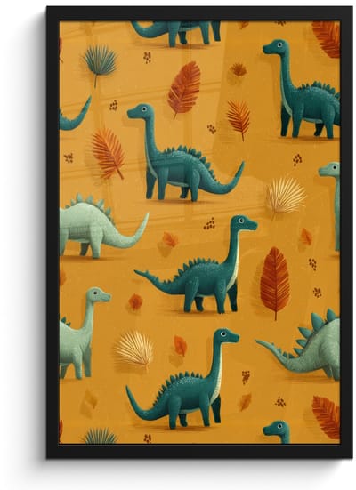 Poster in lijst - Fotolijst 40x60 cm - Posters - Dinosaurussen - Stekels - Herfstbladeren - Bruin - Posterlijst zwart - Decoratie - Wanddecoratie woonkamer - Muurdecoratie slaapkamer