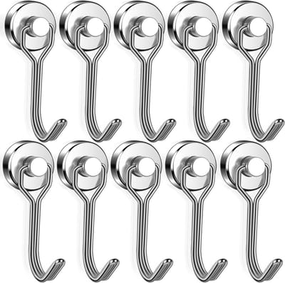 Extra sterke magnetische haken - 10 stuks neodymium haken, roestvrij met draaifunctie voor keuken en organisatie