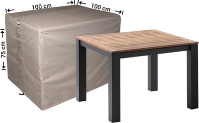 Raffles Covers Beschermhoes tuintafel - 100 x 100 H: 75 cm - RT100 - Waterdicht - Ademend - UV-bestendig - Elastisch rijgkoord - Beschermhoes tuinmeubelen