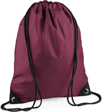 Bagbase Gymtas met rijgkoord - nylon - 45x34 cm - bordeaux rood - 12 liter - sport/zwemmen