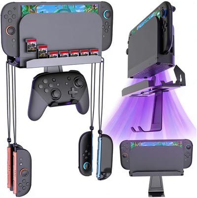 Dailygoods - Wandhouder voor Switch 2 met Metalen Haken en Kaartsleuven
