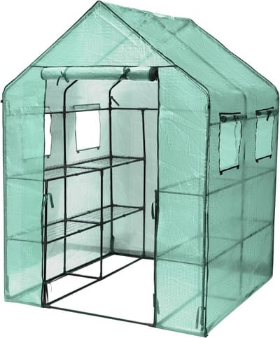 Groot tuinhuisje met foliekas en broeibed voor tomaten – 143 x 143 x 195 cm