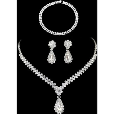 4 Stuks Dames Bruiloftsaccessoires, Oorbellen, Kettingen, Armbanden, Bruidssieradensets, Banket- en Feestaccessoires-8071 gray