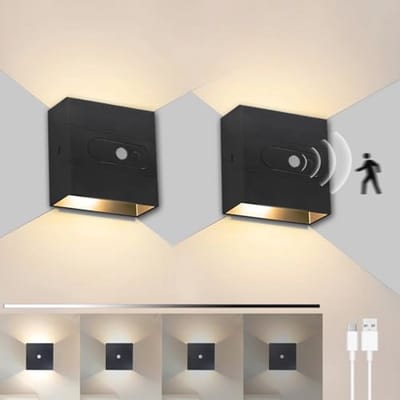 Oplaadbare Draadloze LED Wandlamp met Bewegingsmelder - 2 Stuks - Dimbaar en Magnetisch - Warmwit 3000 K