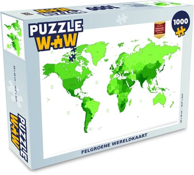 Puzzel Wereldkaart - Trendy - Groen - Legpuzzel - Puzzel 1000 stukjes volwassenen
