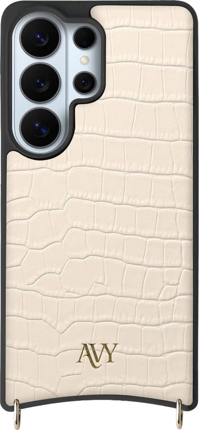 AVY Leren Hoesje geschikt voor Samsung Galaxy S26 Ultra | Compatibel met MagSafe | Leather Case | Back Cover | Haakjes voor koord | Croco Beige