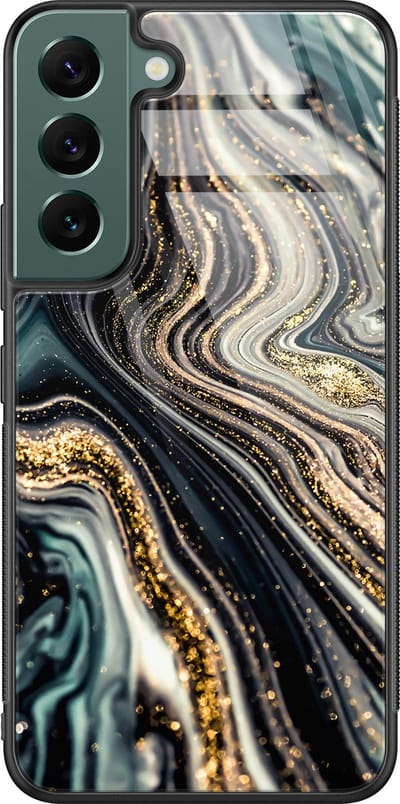 Hoesje geschikt voor Samsung Galaxy S22 - Marmer swirl - Luxe Glazen Hardcase - Marmer - Multi