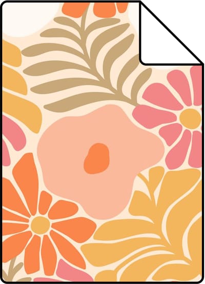Proefstaal ESTAhome behang bloemen in Matisse stijl oranje en geel - 26.5 x 21 cm - 131005-S