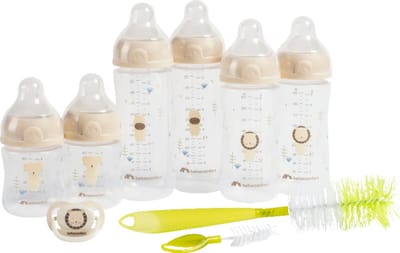 Bebeconfort Physio Air complete flessenset - 0+ maanden - bevat 6 babyflesjes, fopspeen en 2-in-1 flessenborstel