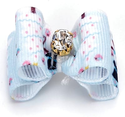 Nobleza Haarelastiek met strik voor huisdier - Hondenstrikje haar - Kattenstrikje haar - 3,8 cm - Wit - Sneeuwpoppen met vogels - 2 stuks