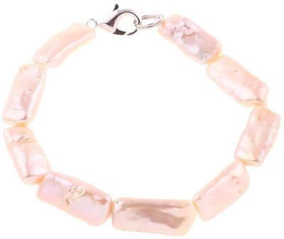Zoetwaterparel armband Pearl Rectangle Peach - echte parels - sterling zilver (925) - handgeknoopt - zalm - oranje - zilver - luxe sieraden zakje