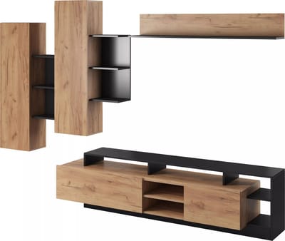 Vente-unique TV-wand met opbergruimte - Natuurlijk en antraciet - IDESIA