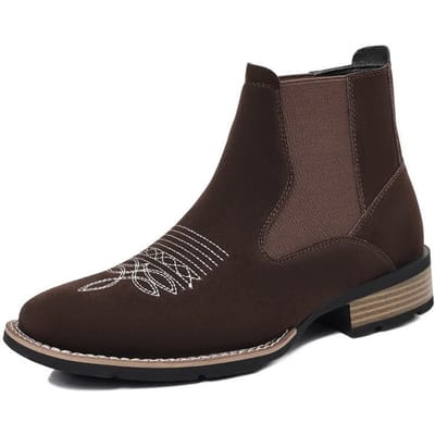 Heren Brede Wijdte Geborduurde Chelsea Boots Instappers Elastische Enkellaarsjes Comfortabele Duurzame Hoge Top Mode Leren Schoenen 38 brown