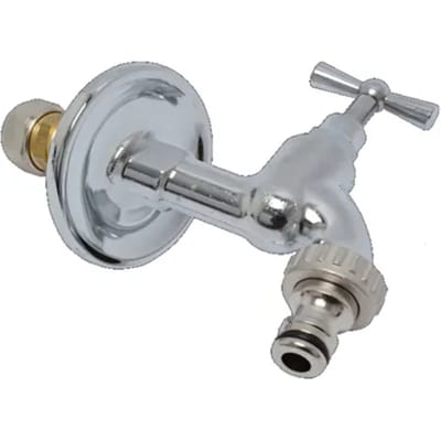Sanivesk Meerlagen Buitenkraan Met Rozet Chroom (knel X Buitendraad) 16x2mm X 1/2"