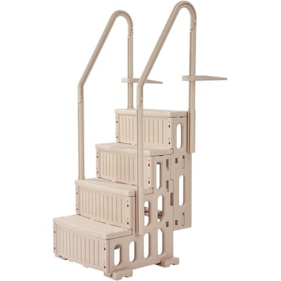4-Treden Taupe Zwembadtrap met 2 Handgrepen Ondersteunt 400 lb voor 48-54 Inch Zwembaden