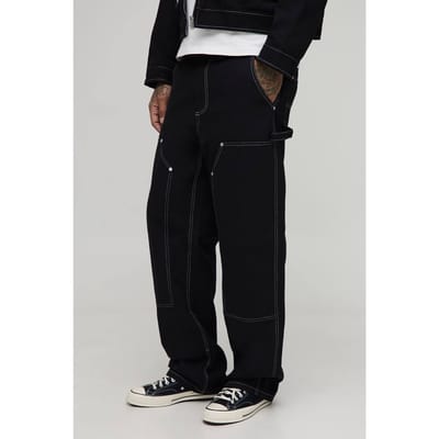 Tall Canvas Relaxed Fit Worker Trousers | Black | Size 50