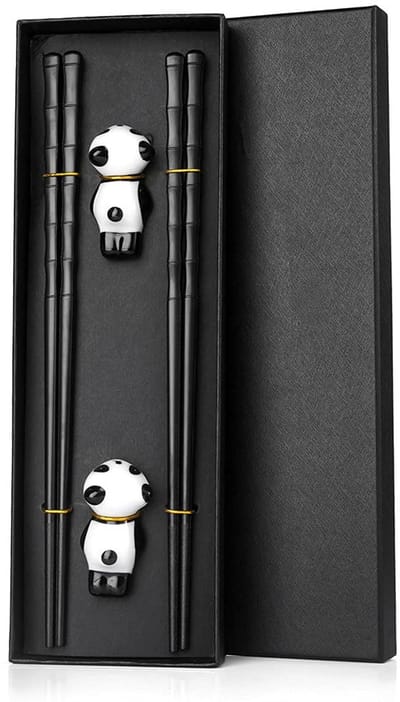 Solidchoice - Set van 2 Herbruikbare Fiberglass Chopsticks met Panda Pillows