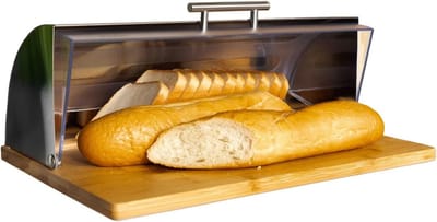 Broodtrommel - Broodhouder - Brood Vers Houden - Staal en Bamboe - 39 x 145 x 285 cm - Transparant