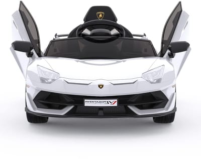 Danky Auto - Lamborghini - Elektrische Kinderauto 12V - Wit - Vleugeldeuren & Afstandsbediening - LED, Muziek & Vering - 107x63x42 cm - 3-8j
