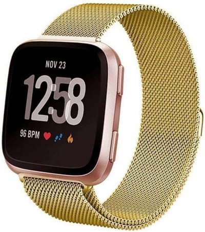 By Qubix - Compatible Fitbit bandje - geschikt voor Fitbit Versa 1 / 2 & Lite milanese bandje - Maat: Large - Goud Smartwatchbandje bandje Armband Polsband Strap Band Watchband
