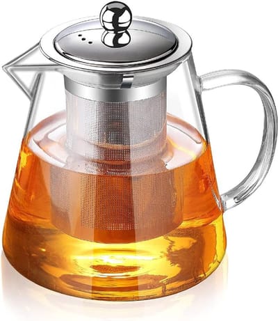 BOTC Glazen theepot van 950ml - Geschikt voor gebruik op het fornuis - Borosilicaatglas met verwijderbaar RVS infuser -Theebrouwer