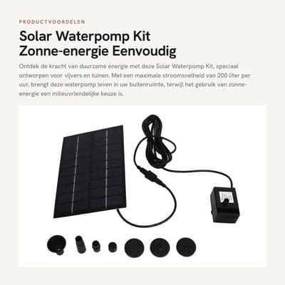 Dailygoods- Waterpomp Zonne-energie 9V 1.8W - Vijverpomp - Anti-verstopping - Eenvoudige installatie - Premium ABS-materiaal - Hoge stabiliteit