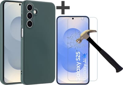 Hoesje geschikt voor Samsung Galaxy S25 hoesje zacht siliconen met gehard glas Screenprotector- Arara backcover - Pine Groen