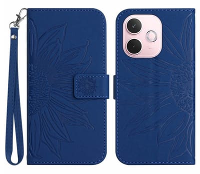 Coverup Hoesje - Geschikt voor OPPO A5 Pro 5G Hoesje - Coverup Zonnebloem Book Case met Koord - Blauw