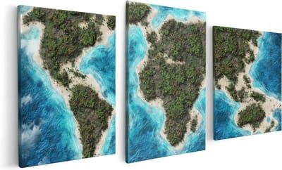 Artaza Canvas Schilderij Drieluik Eilanden Wereldkaart - 120x60 - Foto Op Canvas - Canvas Print