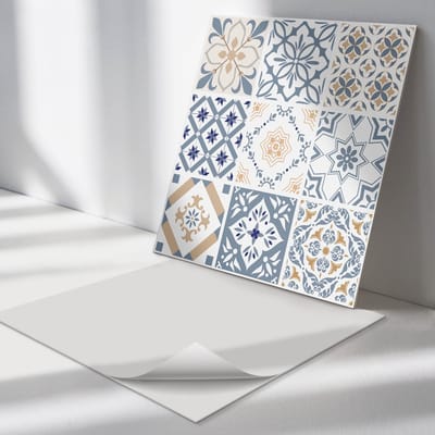 Wallfluent Vinyl Tegels - Geruite Mozaïekpatronen Vinyl Wandtegels - 30 cm x 30 cm - Blauw PVC Tegels - Verpakking van 9 stuks - Vierkant PVC Tegels - Texturen Plaktegels - Wand PVC Tegels - Plaktegels Keuken en Badkamer
