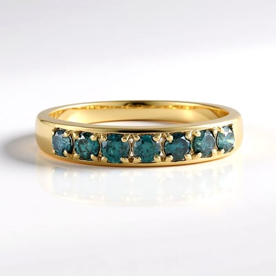 Cavill - 375 Geelgouden Ring met 7 I2 Blauwe Diamanten - 0,63 ct Ronde Briljant - Luxe Elegante Ring Dames - Stevige Zetting Afrikaans