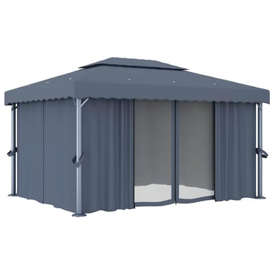 vidaXL - Prieel - met - gordijn - 4x3 - m - aluminium - antraciet