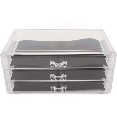 Duidelijk Acryl 3 Lades Transparant Stofdicht Verwijderbaar Zwarte Gaasjes Stapelbare Sieraden Organizer gray