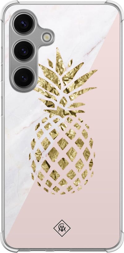 Casimoda® hoesje - Geschikt voor Samsung Galaxy S24 Plus - Ananas - Shockproof case - Extra sterk - TPU/polycarbonaat - Roze, Transparant