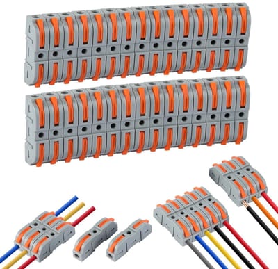 Set van 30 aansluitklemmen, kabelverbindingen met controlehendel, bilaterale geleiders en combineerbare klemmen voor elektrische kabels en kabelclips voor optimale verbindingen