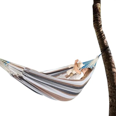 Tweepersoons Hangmat - Strandhangmat Tuinhangmat - Ontspannen Buiten - Met Organizer Tas - 260x150 cm - Gestreepte Kleuren