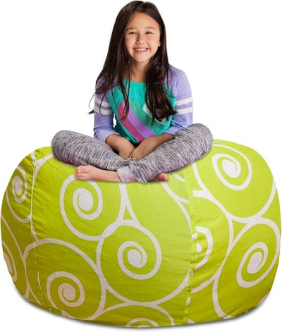 Grote Knuffel Opberg Poef - Zitzakhoes voor Kinderspeelgoed Organizer - XL 122 cm - Lime Groen en Wit Swirls