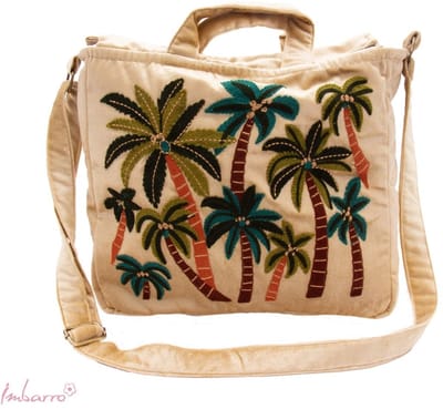 Imbarro - Shopper - Tas - Viscose Velvet - Met Rits - 40x40 - Shouderriem - Palm Paradise