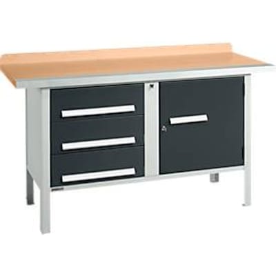 Box-type werkbank Schäfer Shop Select PWi 150-4, beuken multiplex blad, met stalen rand, tot 750 kg, B 1500 x D 700 x H 840 mm, antraciet