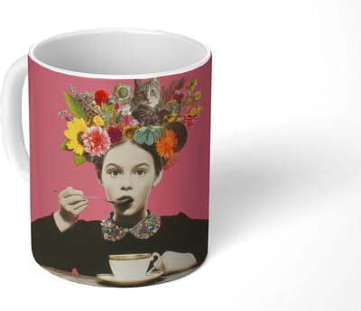 Mok - Koffiemok - Meisje - Kopje - Bloemen - Roze - Mokken - 350 ML - Beker - Koffiemokken - Theemok