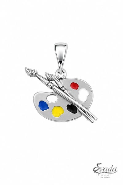 EVADA Jewelry 925 Sterling Zilver Hanger – Schilderspalet met Penselen – Kleurrijke Kunst Hanger, schilder hanger, creatieve sieraden, cadeau voor kunstenaar.